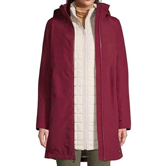 Lands’ End Squall 3 in 1 Waterproof Winter Long Coat Rich Burgundy Women’s size - Picture 2 of 10